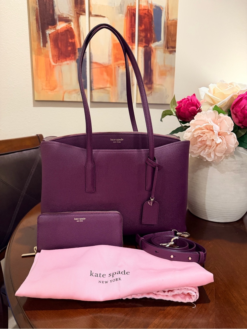Kate Spade Plum Leather Tote Bag with matching Wallet & Dust bag